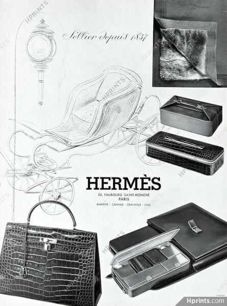 An ad for Hermes Kelly bag with sketches of the demo.