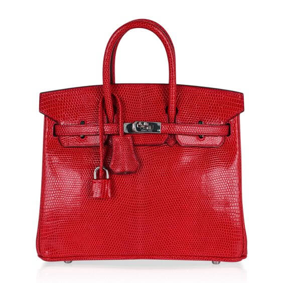 A lizard Birkin bag with metallic red color